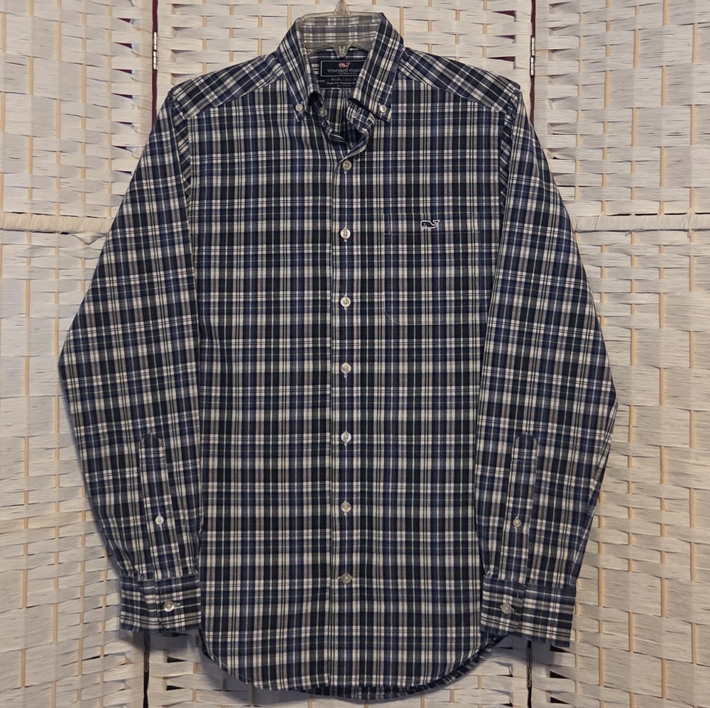 Men's Blue Plaid Shirt XS Slim Fit By VINEYARD VINES, EUC